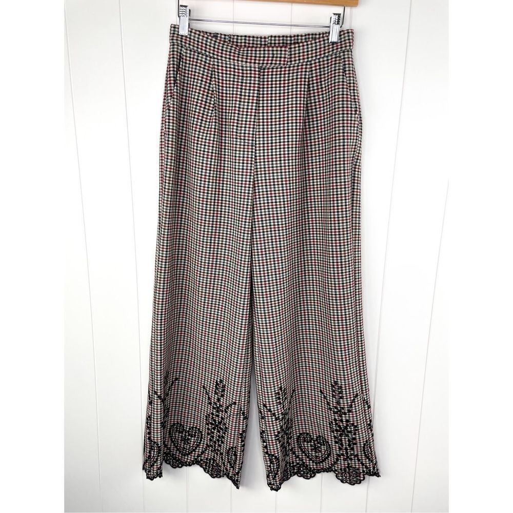 Sfizio Houndstooth Embroidered Eyelet Hem Wide Leg Pants Work Trousers‎ 4 - Picture 4 of 16